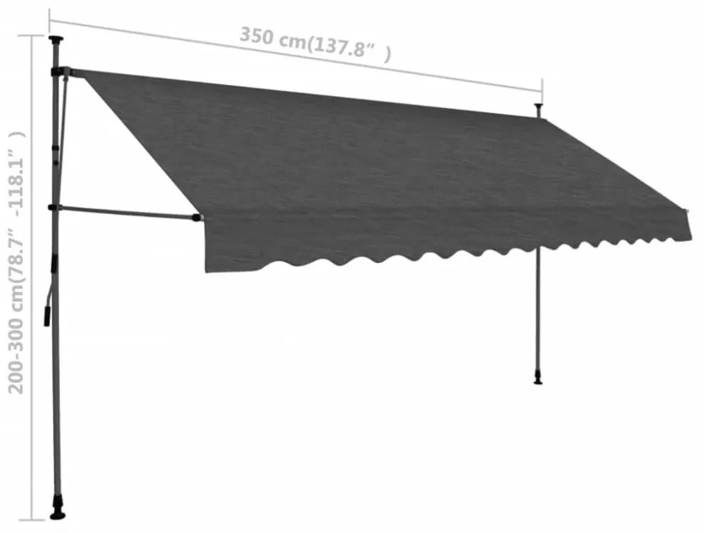 antracitszürke kézzel kihúzható LED-es napellenző 350 cm