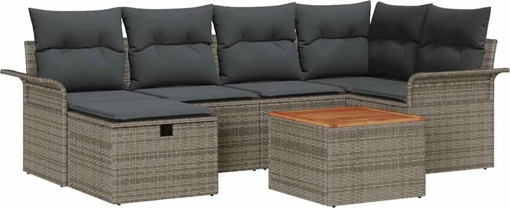 vidaXL Kerti Kanapé Szett párnával tárolóval 7 pcs Szürke Poli rattan
