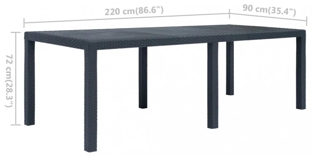 antracit rattan hatású műanyag kerti asztal 220 x 90 x 72 cm