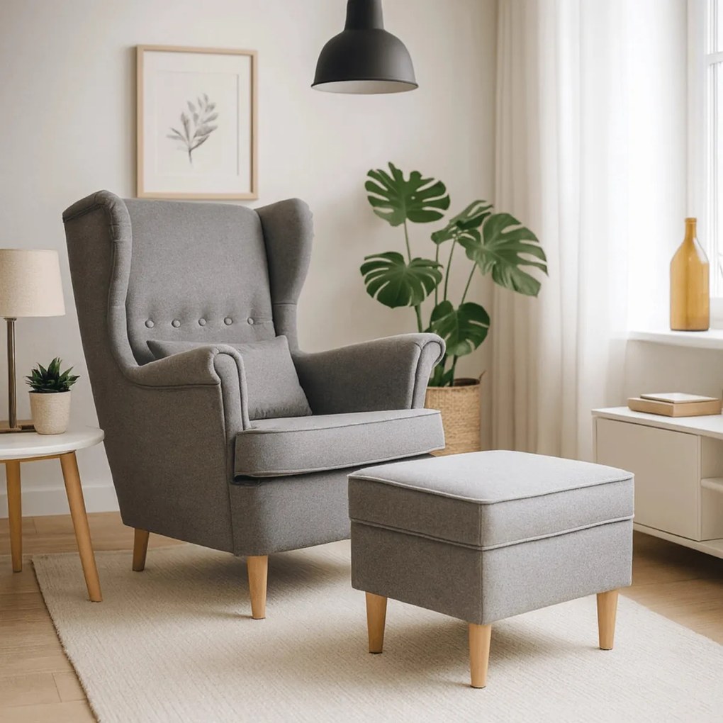 Pihenőfotel lábtartóval szürke színben – EVAN 2