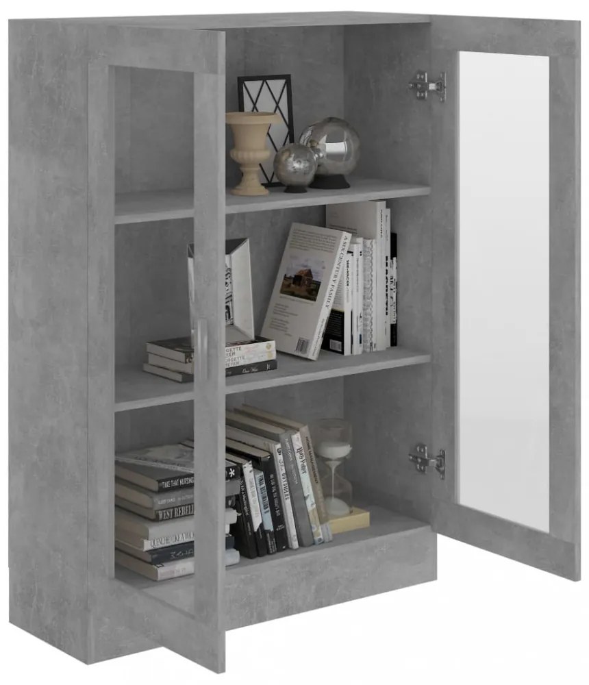 betonszürke szerelt fa vitrinszekrény 82,5 x 30,5 x 115 cm