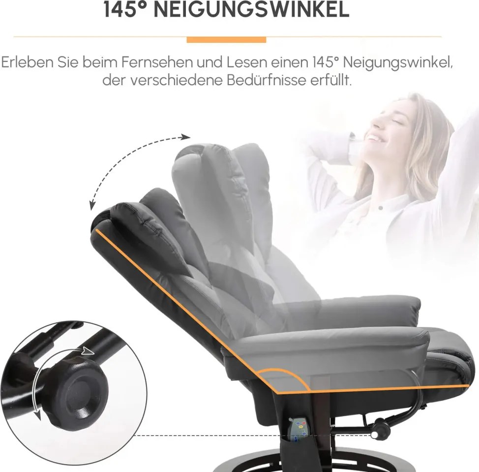 HOMCOM dönthető fotel masszázsfunkcióval, lábtartóval és fekvőfunkcióval, műbőr, fekete