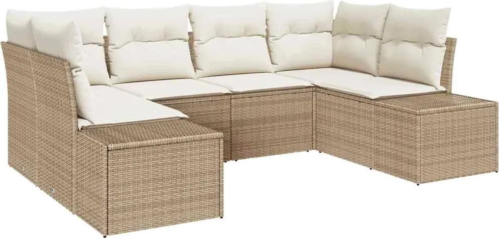 vidaXL Kerti Kanapé Szett tárolóval 6 pcs Beige és krém Poli rattan