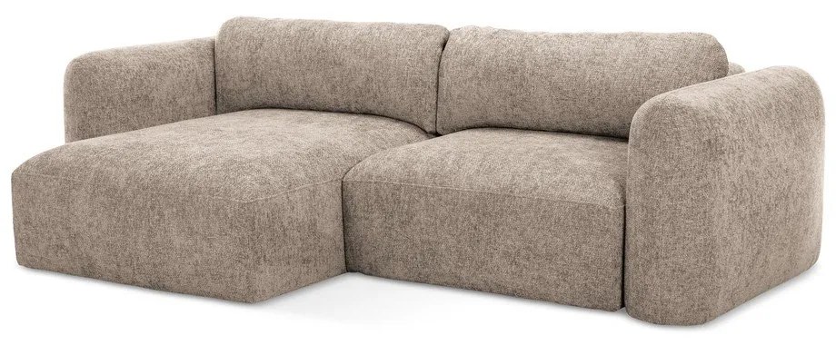 Világosbarna zsenília kinyitható-tárolóhelyes sarokkanapé (bal oldali-heverő résszel) Mele – Makamii