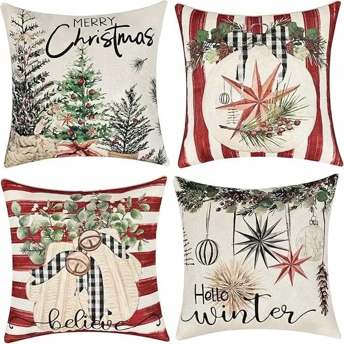 Karácsonyi párnahuzat 45x45 cm dekoráció piros 4 db