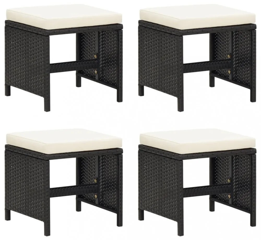 4 db fekete polyrattan kerti ülőke párnákkal