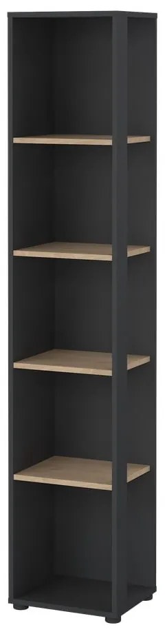 Antracitszürke-natúr színű könyvespolc tölgyfa dekorral 41x205 cm Sign – Tvilum