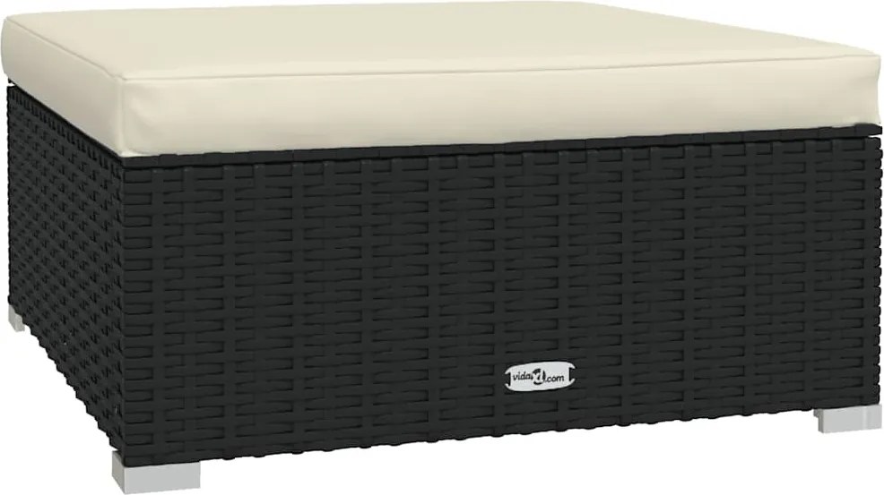 vidaXL fekete polyrattan kerti lábtartó párnával 70 x 70 x 30 cm
