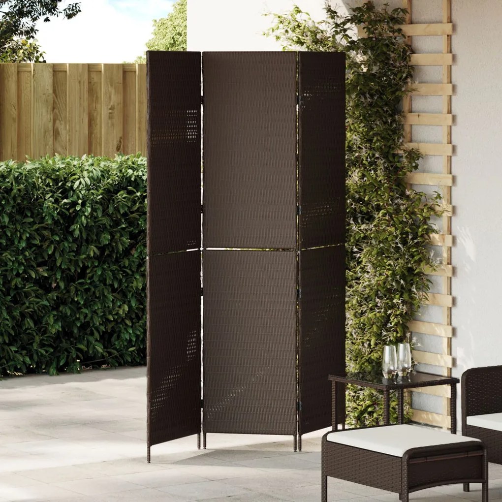 Szobai Elválasztó 3 Paneles Összecsukható Barna 146x180 cm Poly Rattan