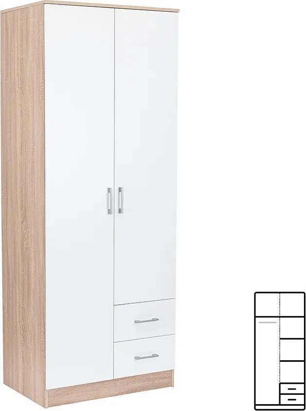 Miami gardróbszekrény 80x205 cm fehér-sonoma tölgy