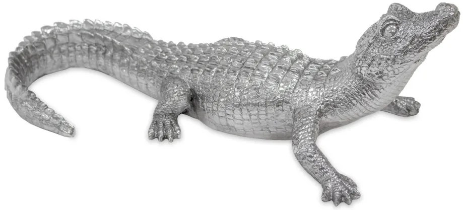 Tropical ezüst színű műanyag krokodil szobor 12x34x16.5cm