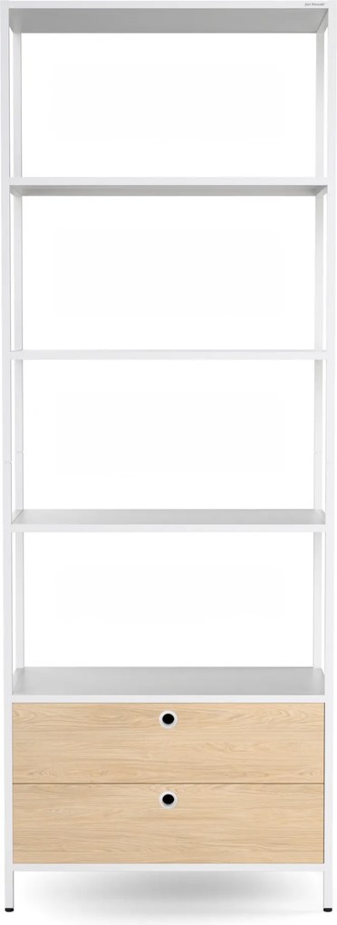 Polc fiókokkal irodába, iratrendezőkhöz és dokumentumokhoz, nyitott polcok, fém, fehér/sonoma tölgy, 800x2200x400 mm: ARIEL Eco Design