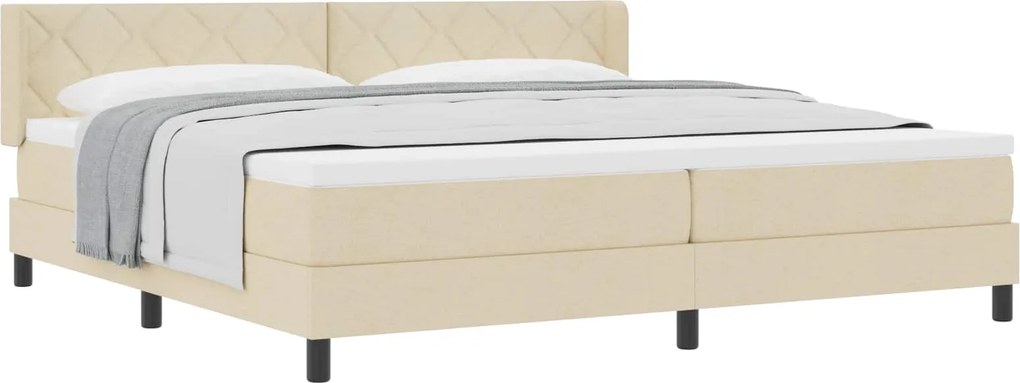 vidaXL Boxrugós ágy matracmal fejtámlával Krém 200 x 200 cm Poliészter