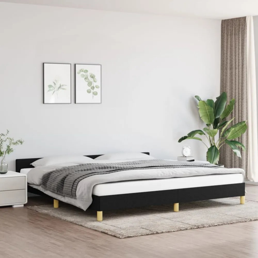 fekete szövet ágykeret matrac nélkül 200 x 200 cm