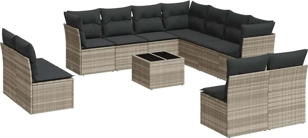 vidaXL 12 részes világosszürke polyrattan kerti ülőgarnitúra párnával