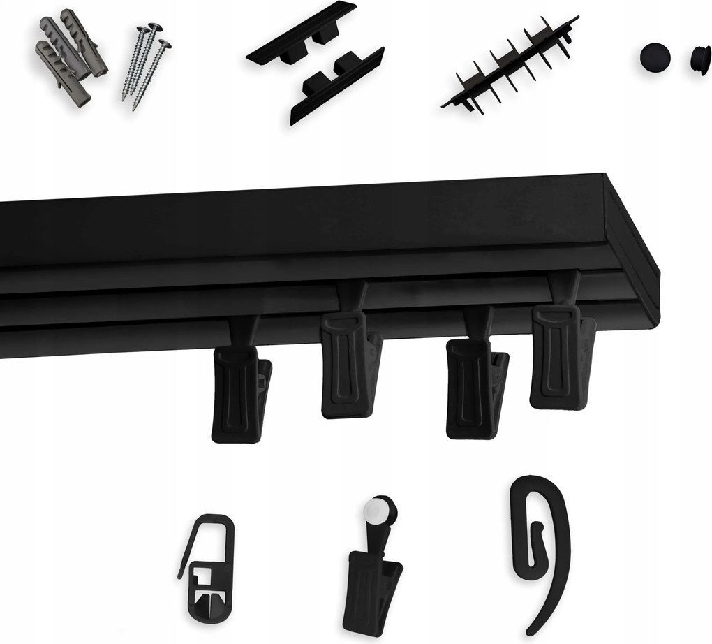 Mennyezeti függönykarnis dupla Fekete Pvc 310 cm mennyezeti sín biztosítótű