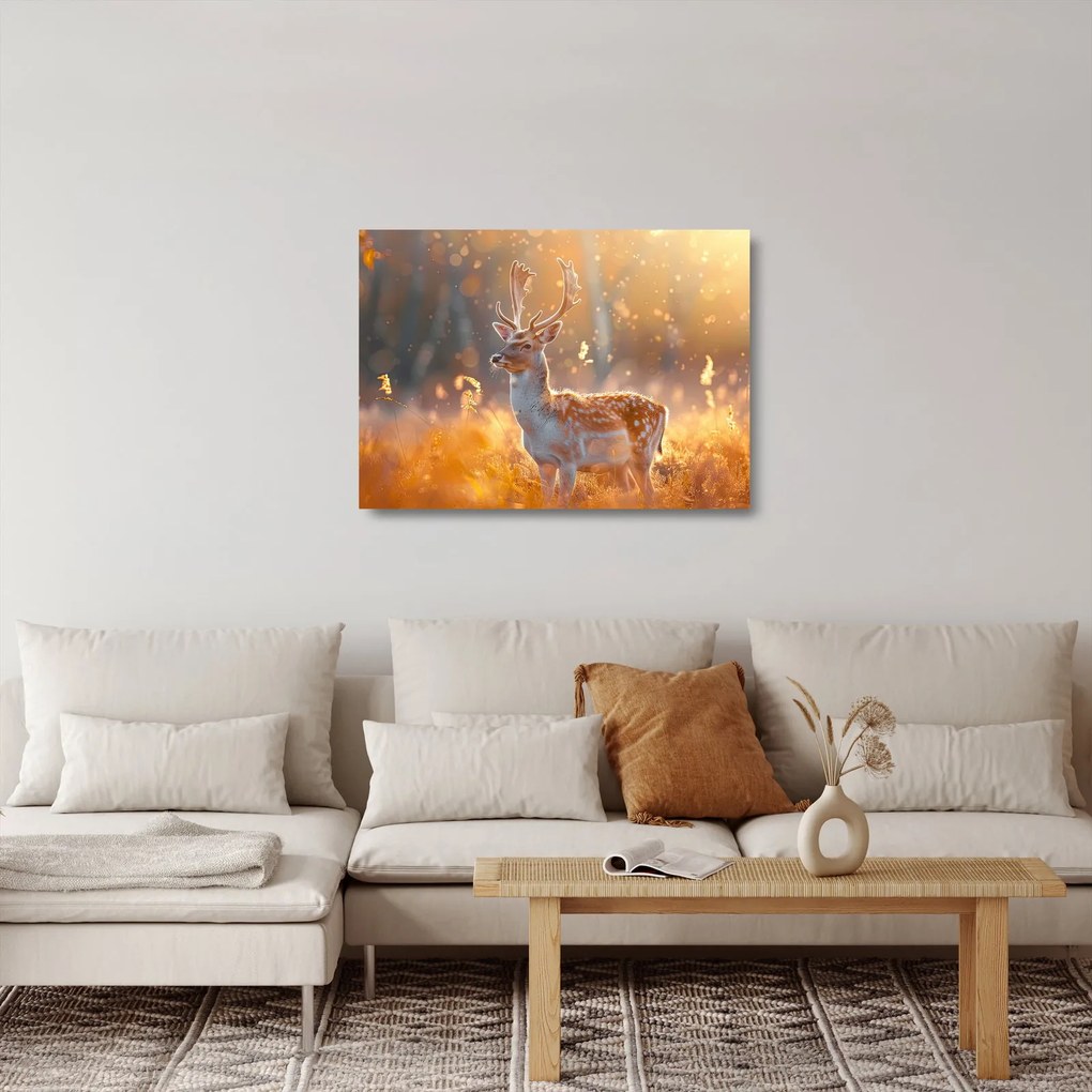 Üveg kép - Szarvas a mezőn (70x50 cm)