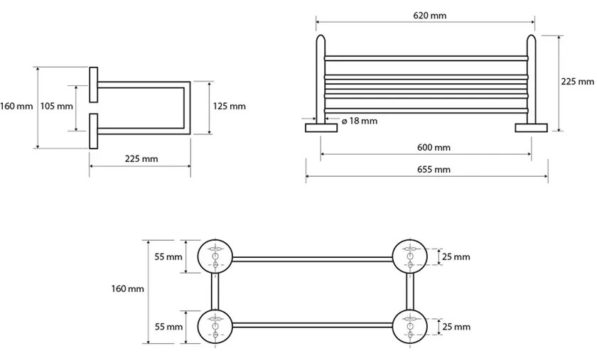 SAPHO XR416 X-Round dupla törülközőtartó 65 cm,ezüst