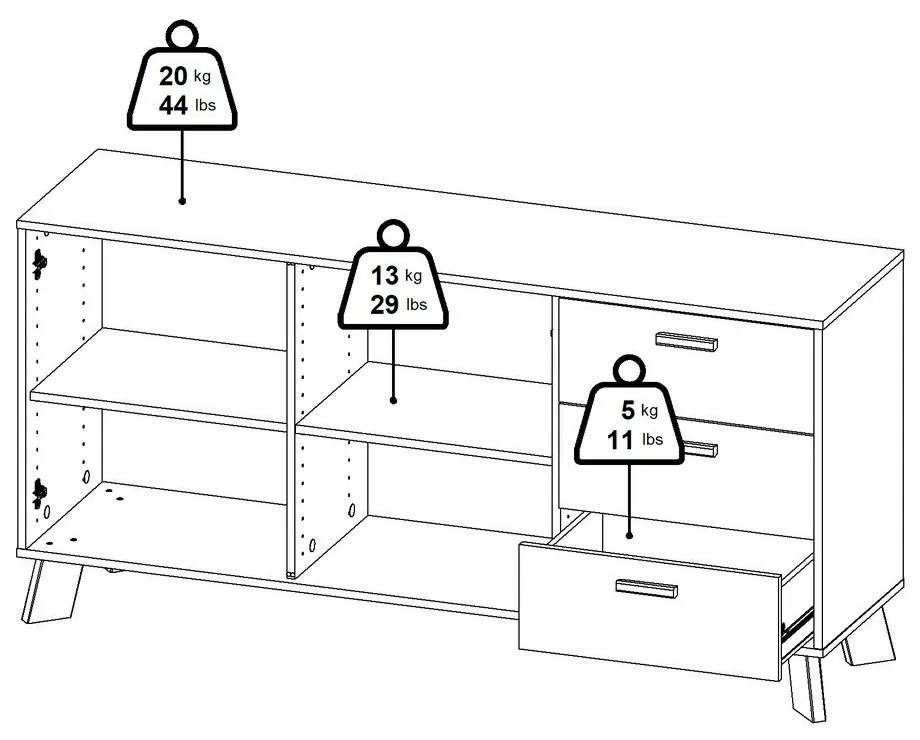 Fehér-natúr színű komód tölgyfa dekorral 147x73x39 cm Ikast – Tvilum