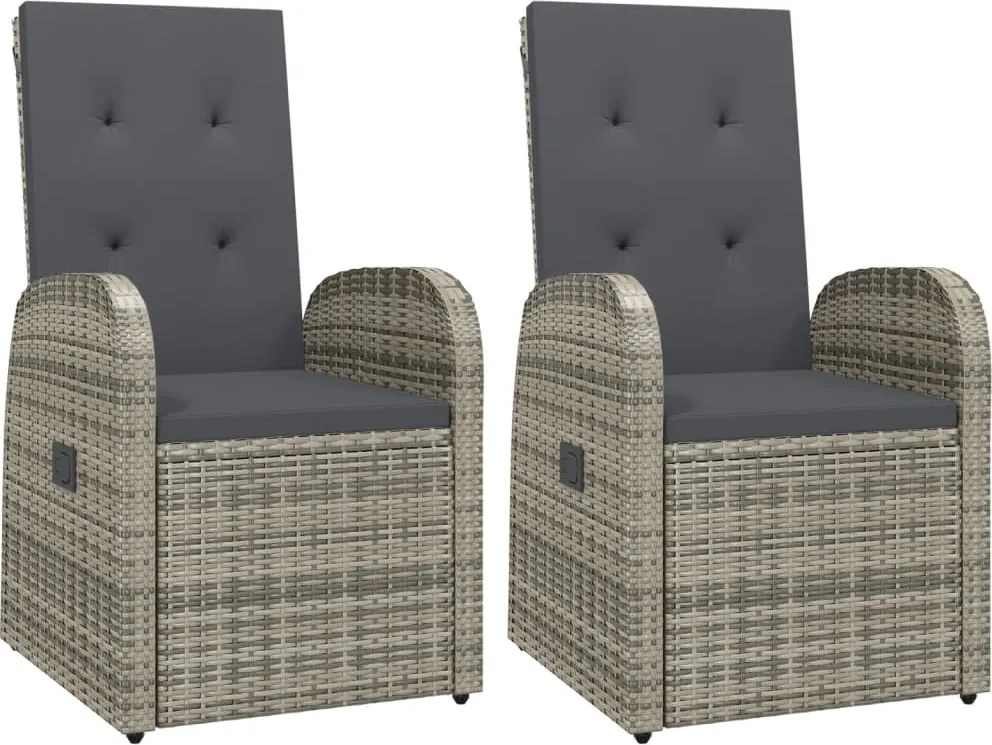 vidaXL 2 db szürke dönthető háttámlás polyrattan kerti szék párnával