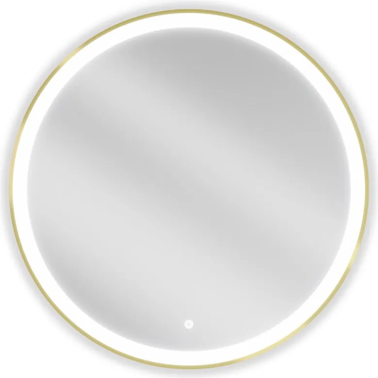 Mexen Esso kerek LED háttérvilágítású fürdőszobai tükör 80cm 6000K páramentes fűtőbetét arany keret 9825-080-080-611-50