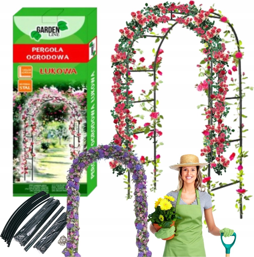Kerti Pergola Fém Virágtartó Borostyán Rózsa Kúszónövény Boltív240X140