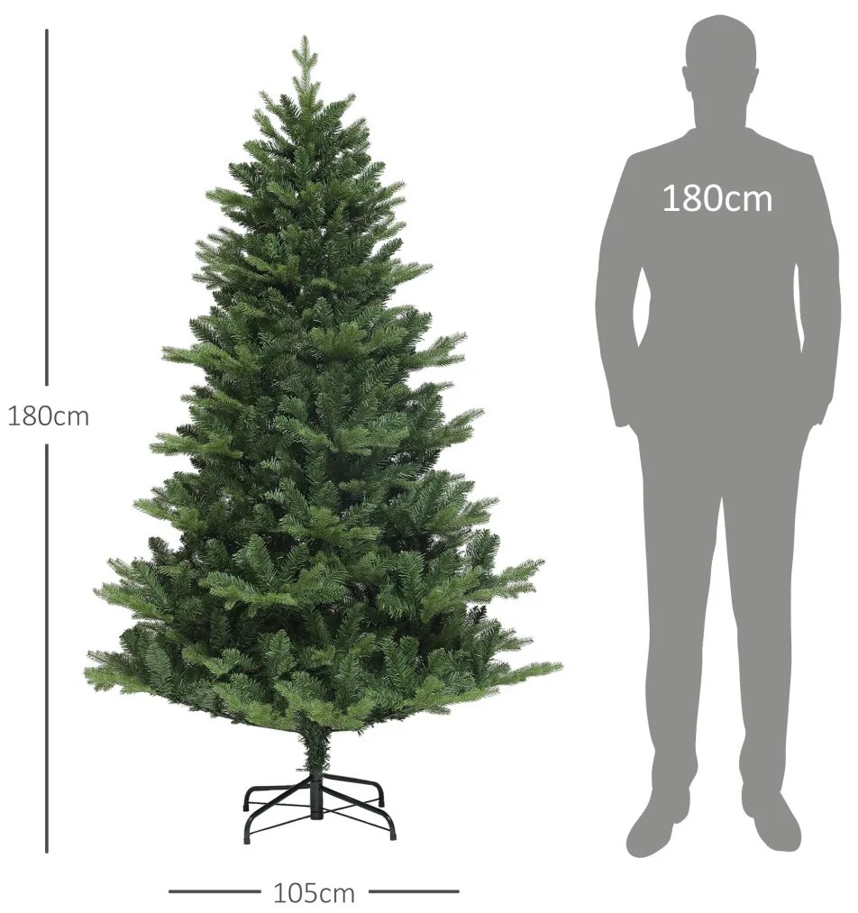 Műfenyő, 180 cm magas karácsonyfa 818 ággal, gyorsan felállítható, acél állvánnyal,