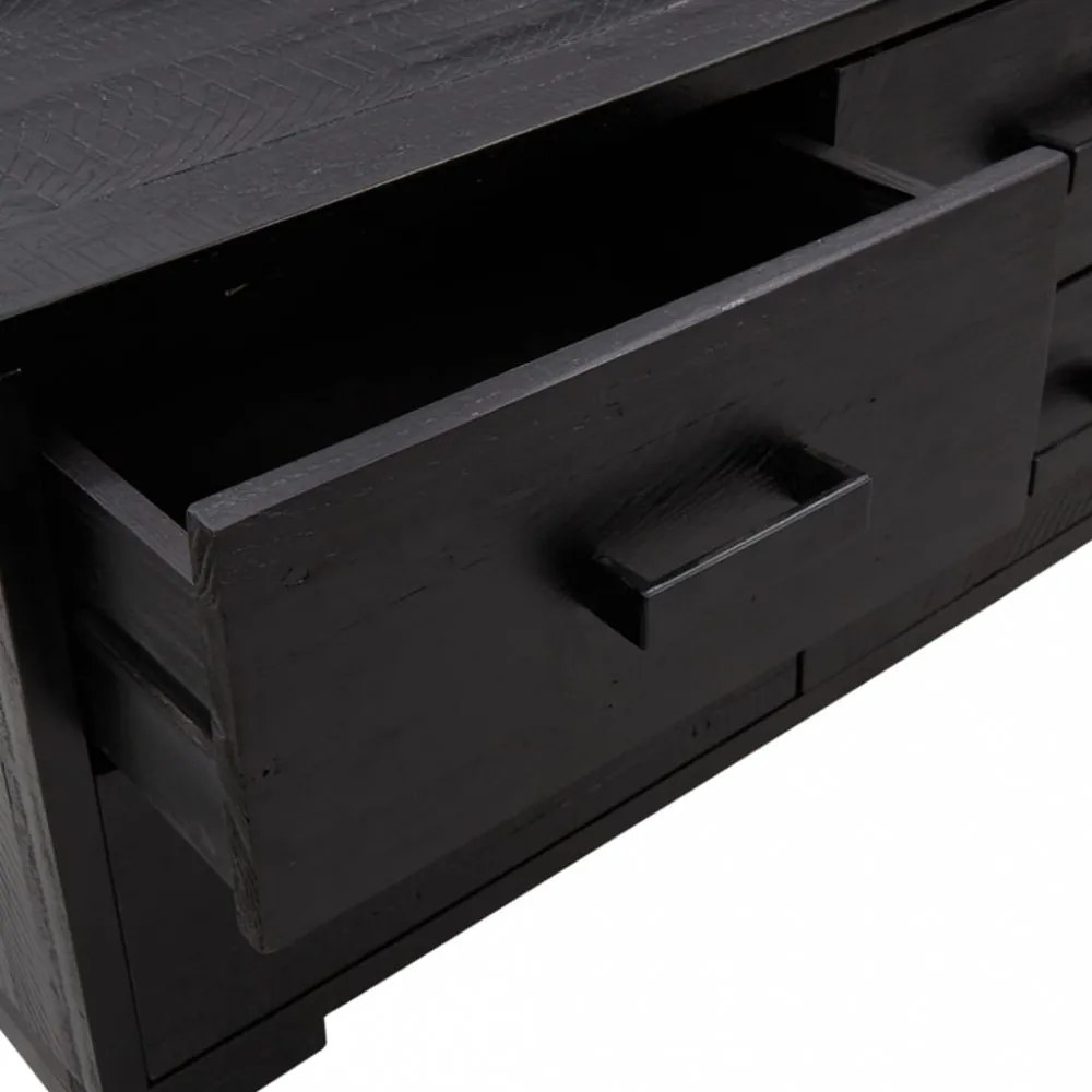 fekete újrahasznosított tömör fenyőfa tárolópad 110x35x45 cm