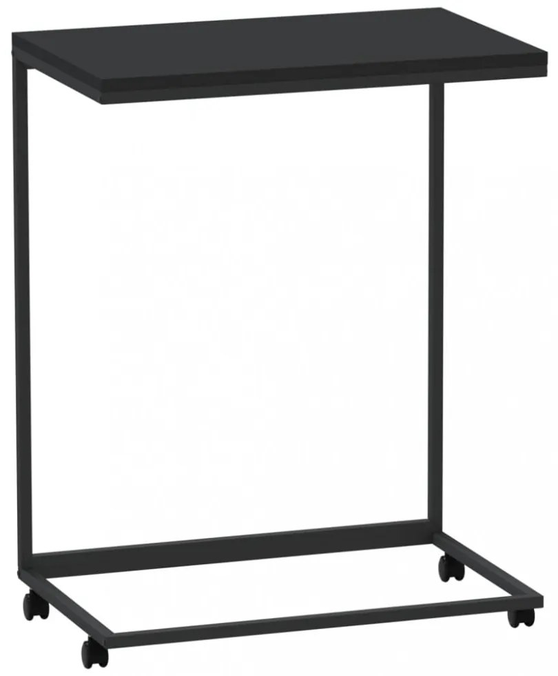 fekete szerelt fa kisasztal kerekekkel 55x35x70 cm