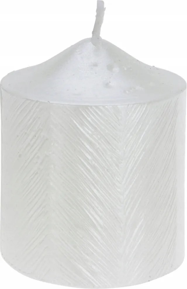Dekorációs Gyertya Metál Fényes Fehér Mintával 5X6 CM 13 H