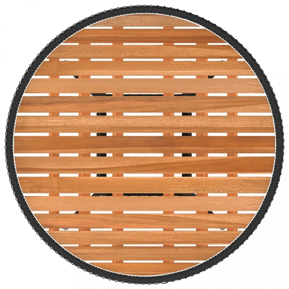 fekete polyrattan és tömör akácfa kerti étkezőasztal Ø 70 cm