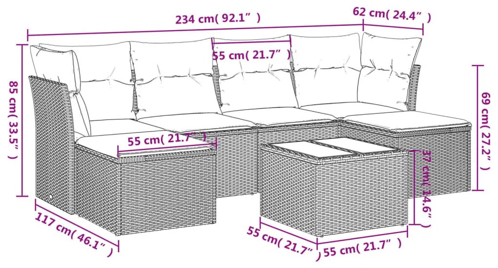 7 részes barna polyrattan kerti ülőgarnitúra párnákkal