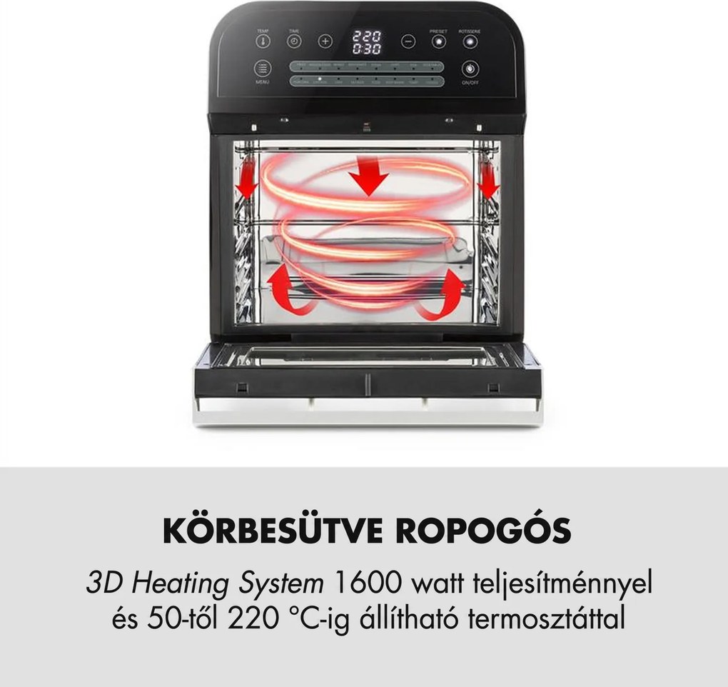 Klarstein AeroVital Cube, forrólevegős fritőz, 1600 W, 12 l, időzítő, 16 program, fekete