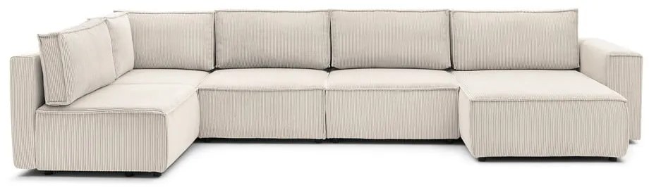Krémszínű kordbársony sarokkanapé (bal oldali-"U" alakú) Nihad modular – Bobochic Paris