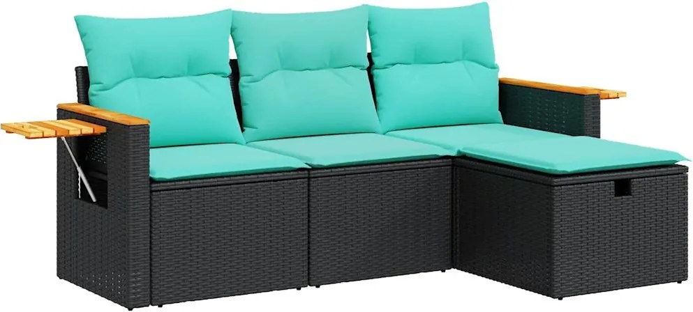 vidaXL 4 részes fekete polyrattan kerti ülőgarnitúra párnákkal