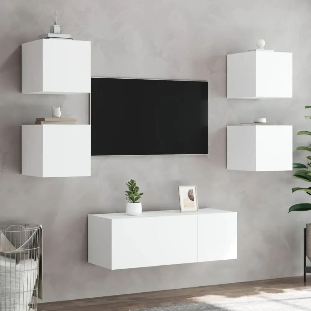 2 db fehér fali TV-szekrény LED-világítással 30,5x35x30 cm