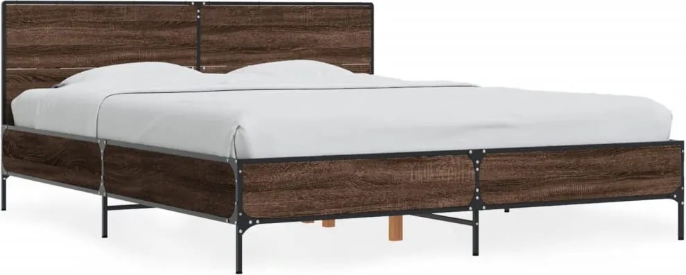 vidaXL barna tölgyszínű szerelt fa és fém ágykeret 160 x 200 cm