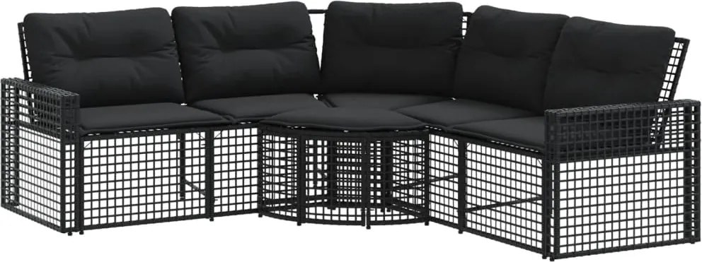 vidaXL L-alakú fekete polyrattan kerti kanapé párnával és lábtartóval