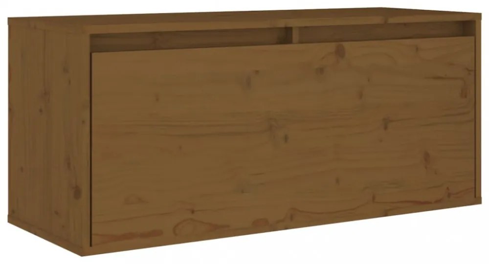 mézbarna tömör fenyőfa faliszekrény 80 x 30 x 35 cm