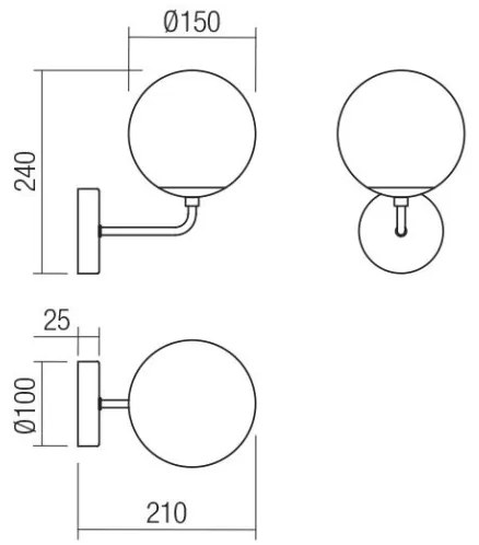 Redo 01-3148 - Fali lámpa BOWLING 1xE27/42W/230V fekete