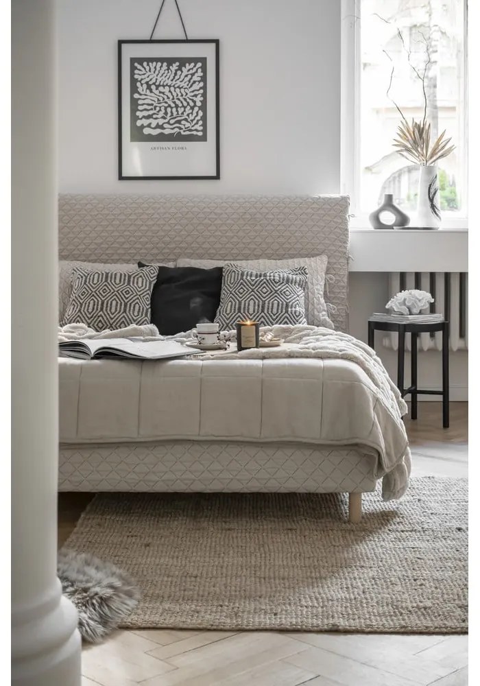 Bézs kárpitozott franciaágy ágyráccsal 140x200 cm Sleepy Luna – Miuform