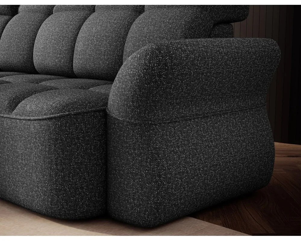 Sötétszürke bársony kinyitható-tárolóhelyes sarokkanapé (bal oldali-heverő résszel) Beneth – ELTAP