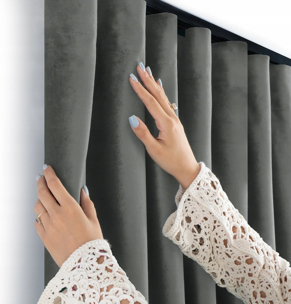 Filumi Függöny velvet matt hullám szalag étkező Grafit 140x225