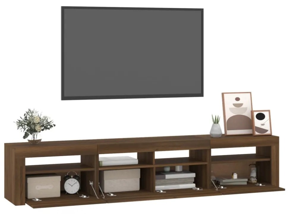 barna tölgy színű TV-szekrény LED-lámpákkal 210x35x40 cm