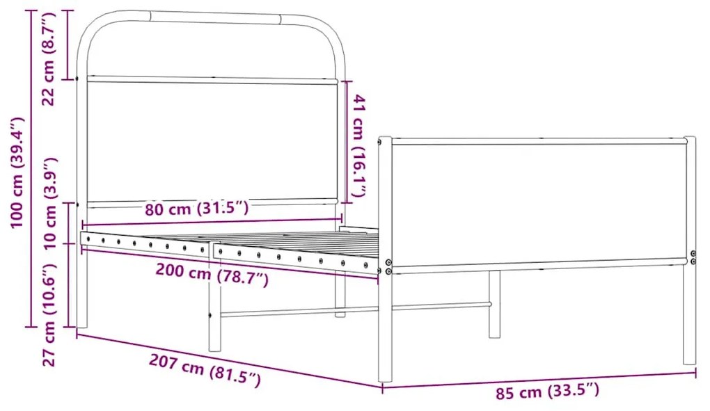 ágykeret matrac nélkül 80x200 cm sonoma tölgyfa műfa