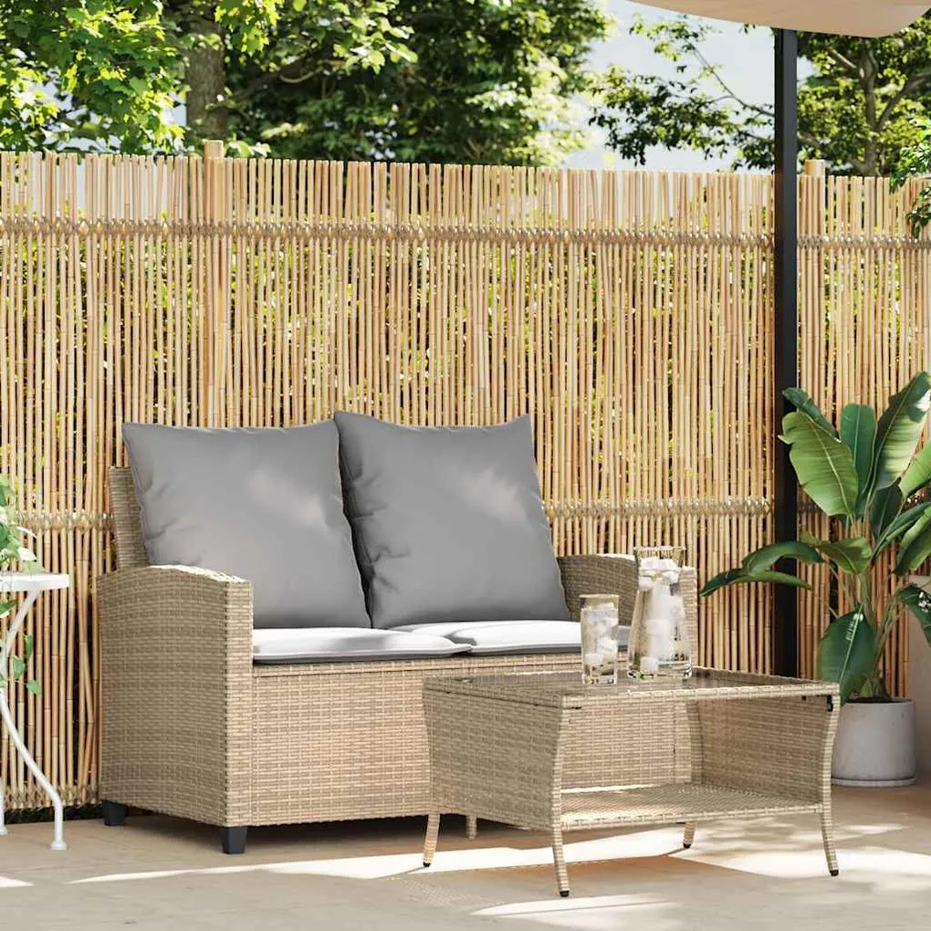 vidaXL 2 személyes bézs polyrattan kerti kanapé asztallal&amp;párnával