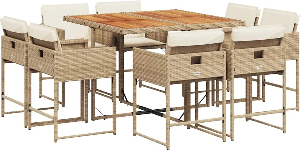 vidaXL 9 részes bézs polyrattan kerti étkezőgarnitúra párnákkal
