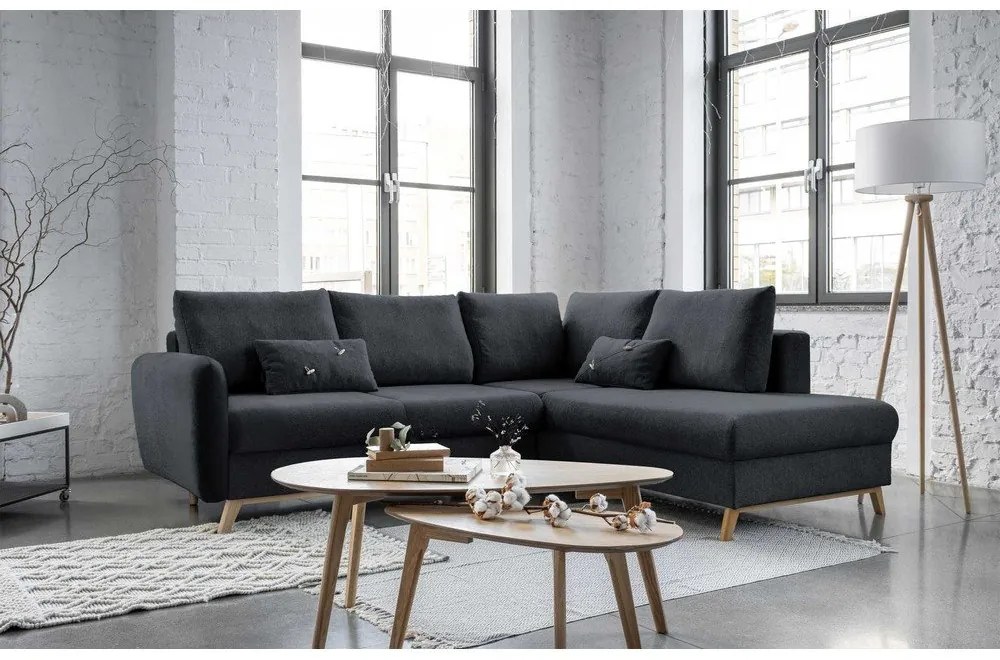 Scandic Lagom L sötétszürke kinyitható kanapé, jobb oldalas - Miuform