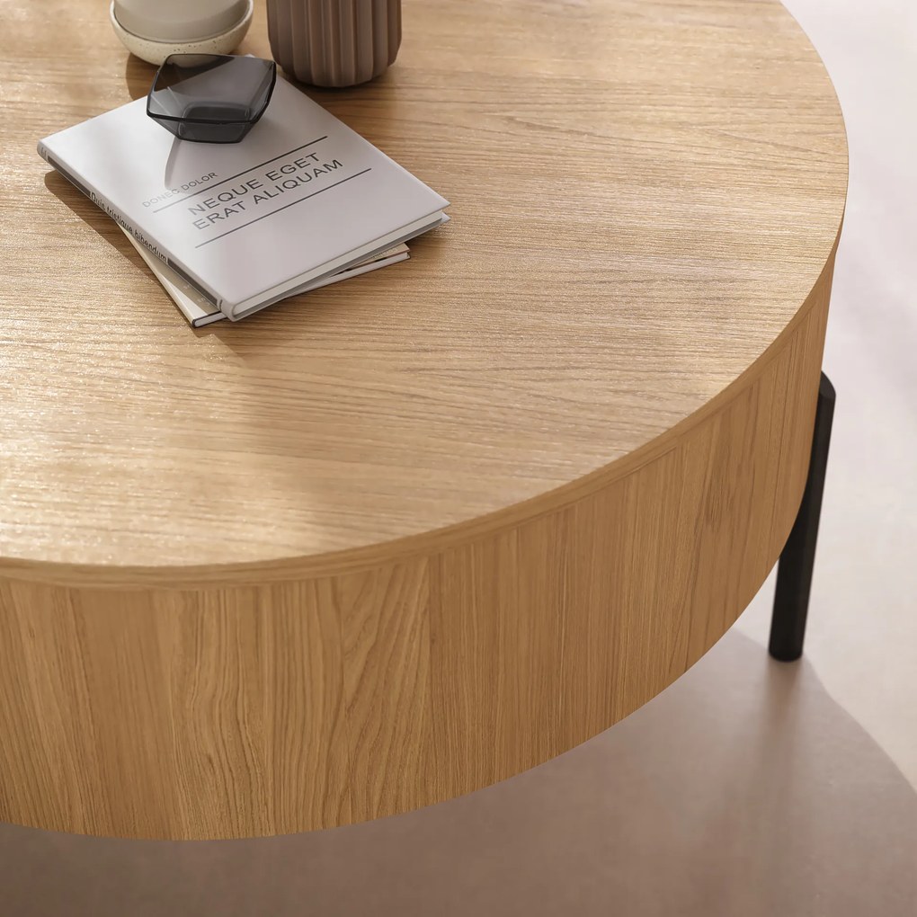 Mazzoni FRIDA Természetes Tölgyfa – MODERN DOHÁNYZÓASZTAL FELHAJTHATÓ LAPPAL ÉS TÁROLÓVAL