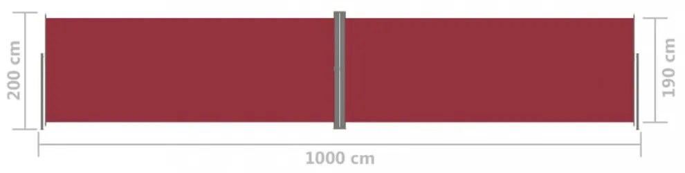 piros behúzható oldalsó napellenző 200 x 1000 cm